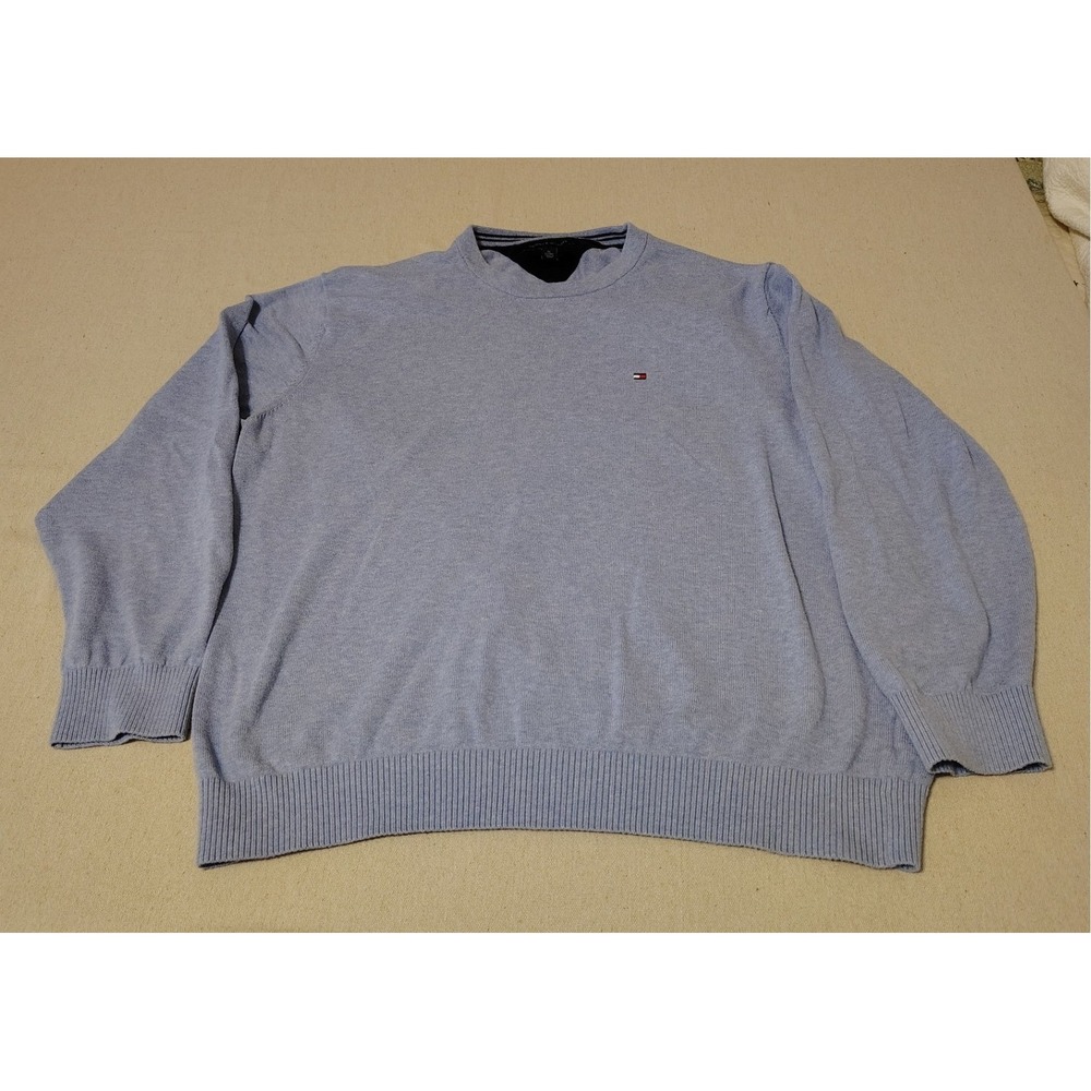 Y2K Tommy Hilfiger Mens XL Blue Crewneck Sweater Knit Pullover Preppy Baggy W